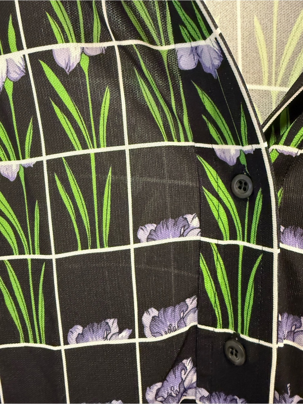 Prada Black Button-Down Shirt with Purple Floral Grid - Picture 3 of 7